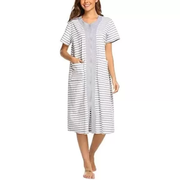 imageEkouaer Womens Zipper Front Long HousedressAwhite