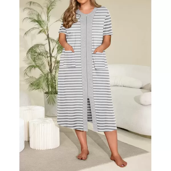 imageEkouaer Womens Zipper Front Long HousedressAwhite
