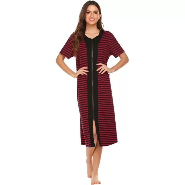 imageEkouaer Womens Zipper Front Long HousedressBlackred