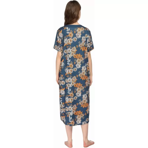 imageEkouaer Womens Zipper Front Long HousedressFlower Print 3