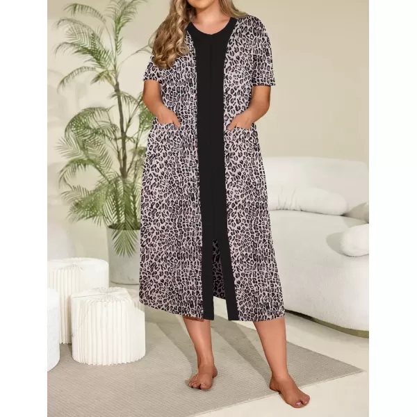 imageEkouaer Womens Zipper Front Long HousedressLeopard Print