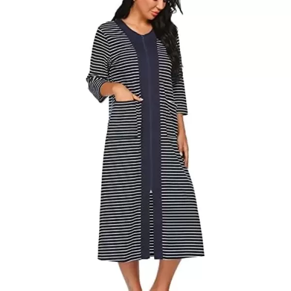 imageEkouaer Womens Zipper Front Long HousedressNavy Blue