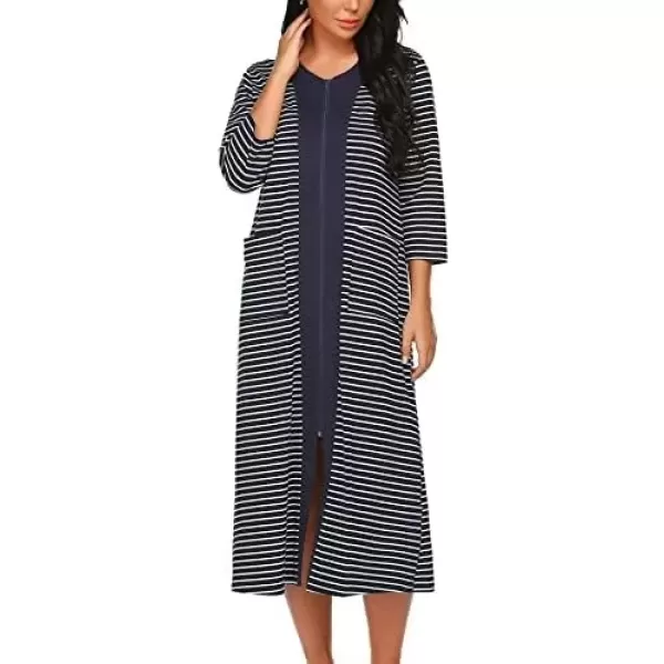 imageEkouaer Womens Zipper Front Long HousedressNavy Blue