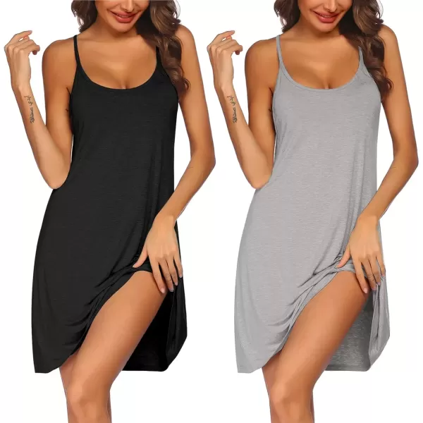 imageEkouaer 2 Pack Nightgown for Womens Nightshirt Sleepwear Sleep Tank Chemise Racerback Sleeveless Dress2 Packblacklight Grey