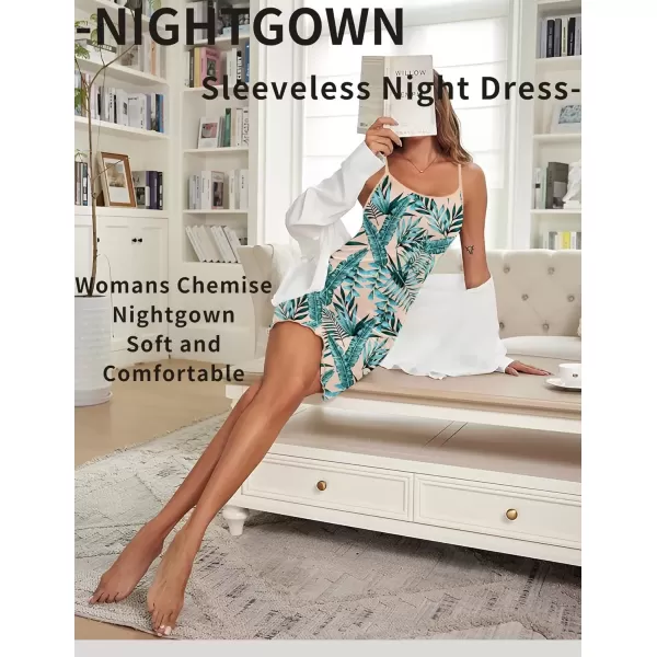 imageEkouaer Womens Nightgown Pj Dress for Women Adjustable Spaghetti Chemise Sleeveless V Neck SleepwearBlue Leaf
