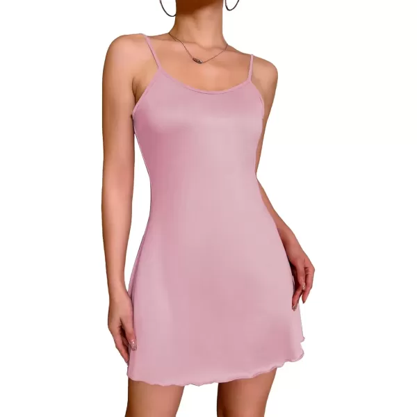 imageEkouaer Womens Nightgown Pj Dress for Women Adjustable Spaghetti Chemise Sleeveless V Neck SleepwearPink