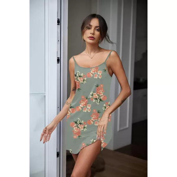 imageEkouaer Womens Nightgown Pj Dress for Women Adjustable Spaghetti Chemise Sleeveless V Neck SleepwearPink Flower