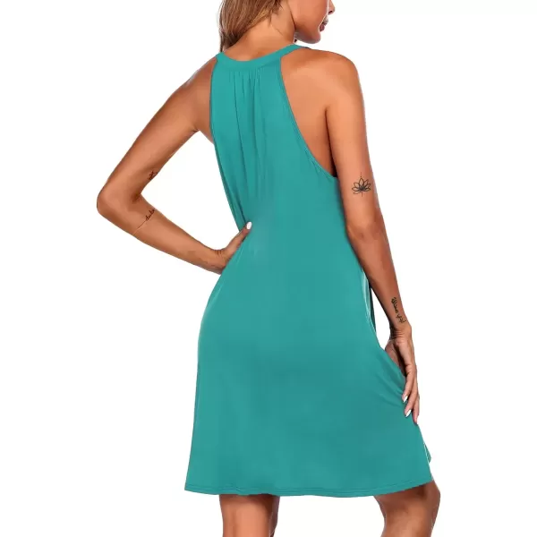 imageEkouaer Womens Nightgown Sleeveless Sleepwear V Neck Racerback Sleep DressBlue Green