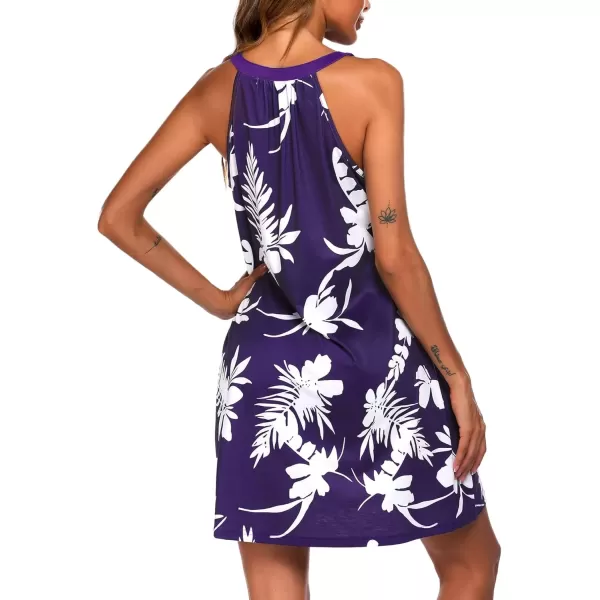 imageEkouaer Womens Nightgown Sleeveless Sleepwear V Neck Racerback Sleep DressLeaf Purple Print