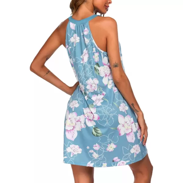 imageEkouaer Womens Nightgown Sleeveless Sleepwear V Neck Racerback Sleep DressLight Blue Flower