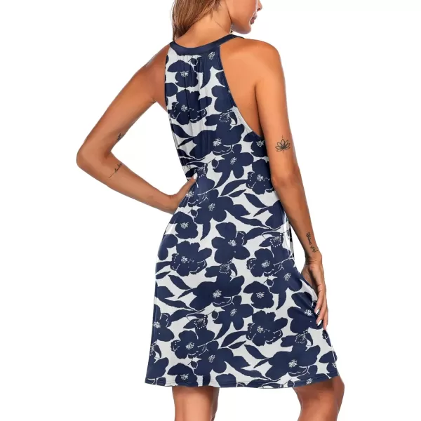 imageEkouaer Womens Nightgown Sleeveless Sleepwear V Neck Racerback Sleep DressNavy Flower