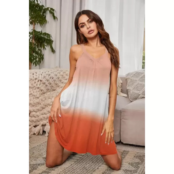 imageEkouaer Womens Nightgown Sleeveless Sleepwear V Neck Racerback Sleep DressOrange Gradient Print