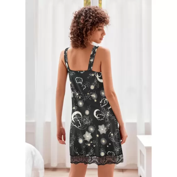 imageEkouaer Womens Nightgown Vneck Chemise Sleepwear Lace Nightwear Soft Lingerie for WomenBlack Moon Print