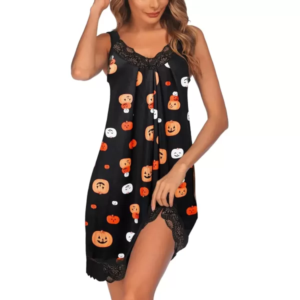 imageEkouaer Womens Nightgown Vneck Chemise Sleepwear Lace Nightwear Soft Lingerie for WomenBlack Pumpkin