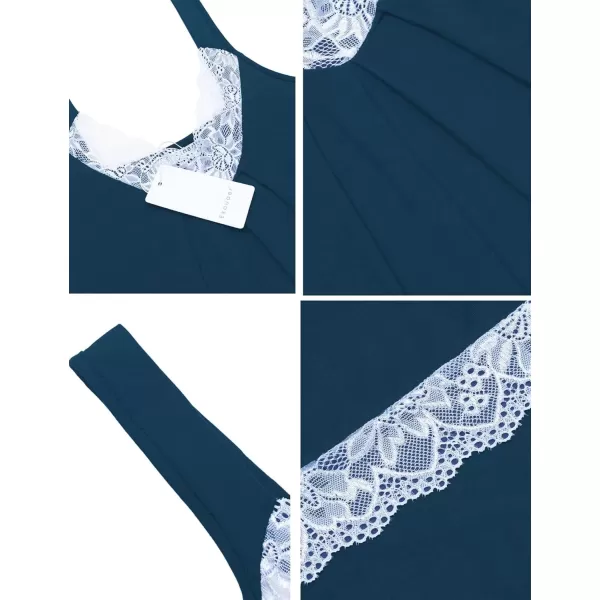 imageEkouaer Womens Nightgown Vneck Chemise Sleepwear Lace Nightwear Soft Lingerie for WomenBlue Green