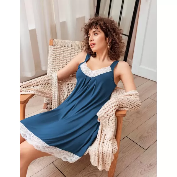 imageEkouaer Womens Nightgown Vneck Chemise Sleepwear Lace Nightwear Soft Lingerie for WomenBlue Green