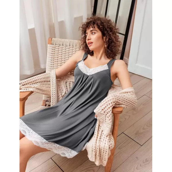 imageEkouaer Womens Nightgown Vneck Chemise Sleepwear Lace Nightwear Soft Lingerie for WomenMid Grey