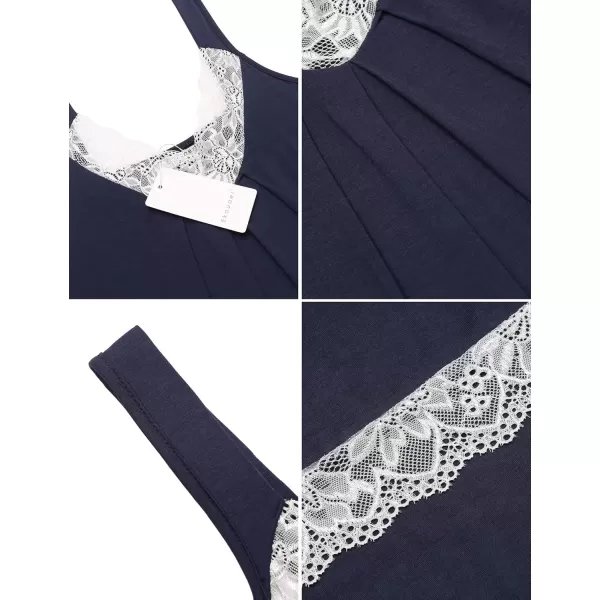 imageEkouaer Womens Nightgown Vneck Chemise Sleepwear Lace Nightwear Soft Lingerie for WomenNavy Blue