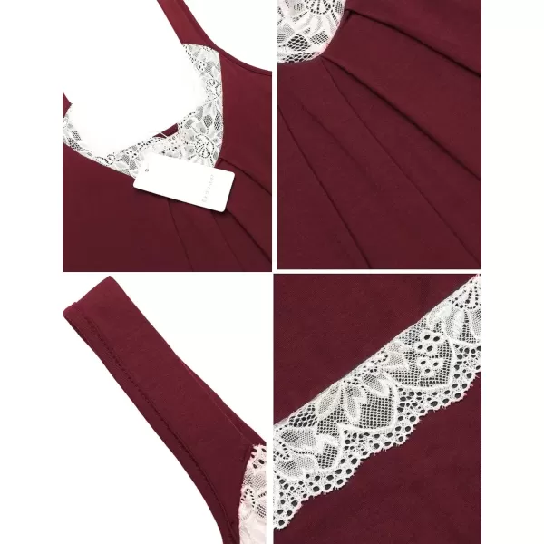 imageEkouaer Womens Nightgown Vneck Chemise Sleepwear Lace Nightwear Soft Lingerie for WomenWine Red
