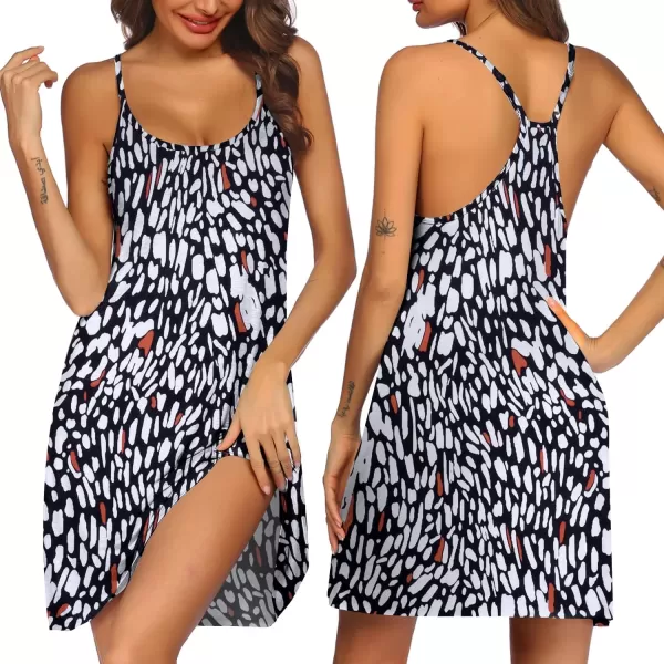 imageEkouaer Womens Racerback Sleeveless NightgownBlack Leopard