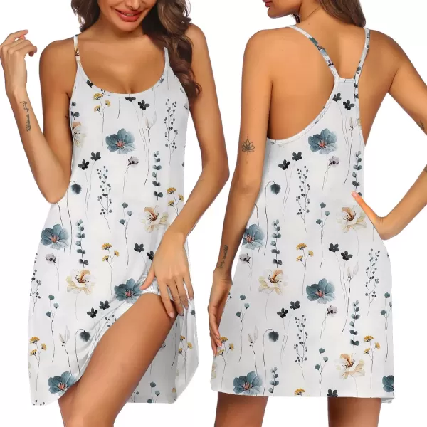 imageEkouaer Womens Racerback Sleeveless NightgownBule Flower