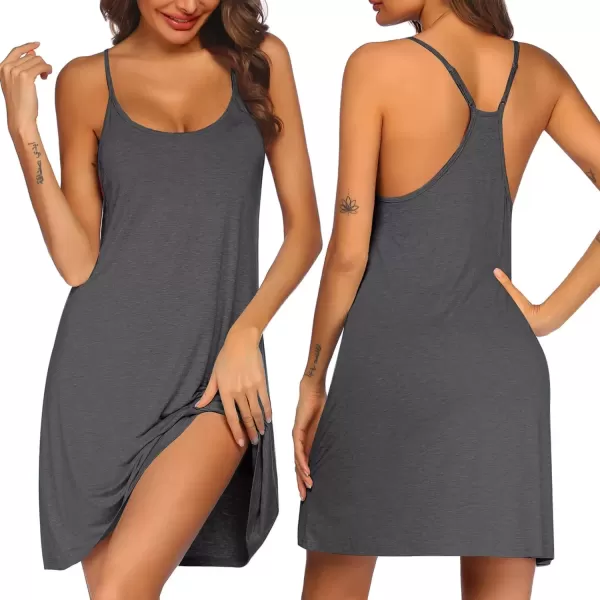 imageEkouaer Womens Racerback Sleeveless NightgownCharcoal Grey