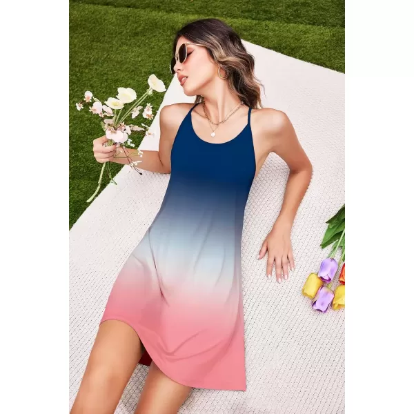 imageEkouaer Womens Racerback Sleeveless NightgownPink Blue Tie Dye