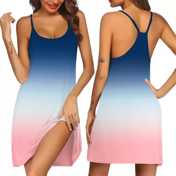 imageEkouaer Womens Racerback Sleeveless NightgownPink Blue Tie Dye