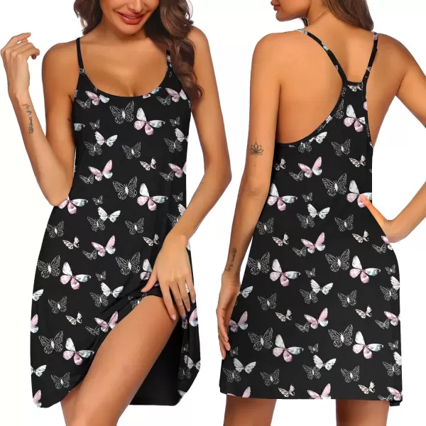 imageEkouaer Womens Racerback Sleeveless NightgownPink Butterfly