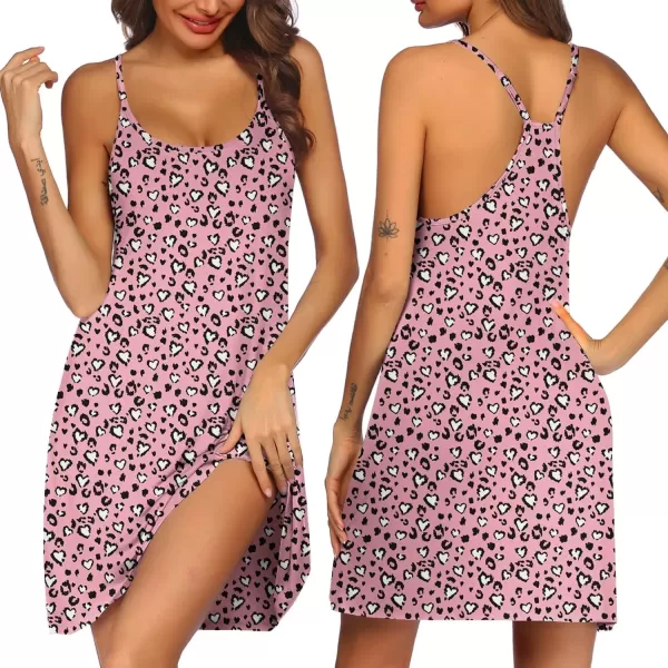 imageEkouaer Womens Racerback Sleeveless NightgownPink Leopard