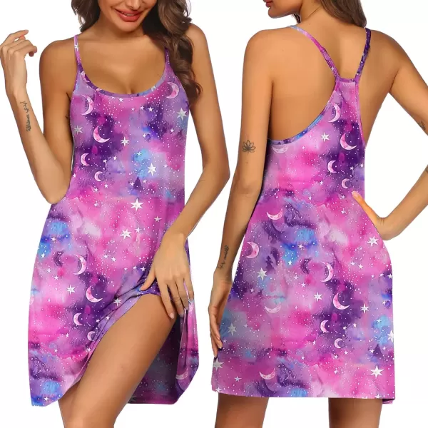 imageEkouaer Womens Racerback Sleeveless NightgownPink Tie Dye