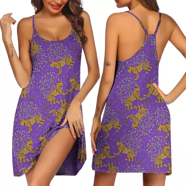 imageEkouaer Womens Racerback Sleeveless NightgownPurple Leopard