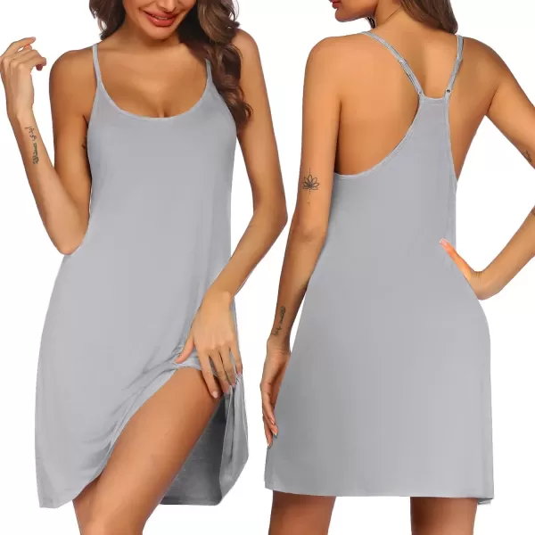 imageEkouaer Womens Racerback Sleeveless NightgownSilver Grey