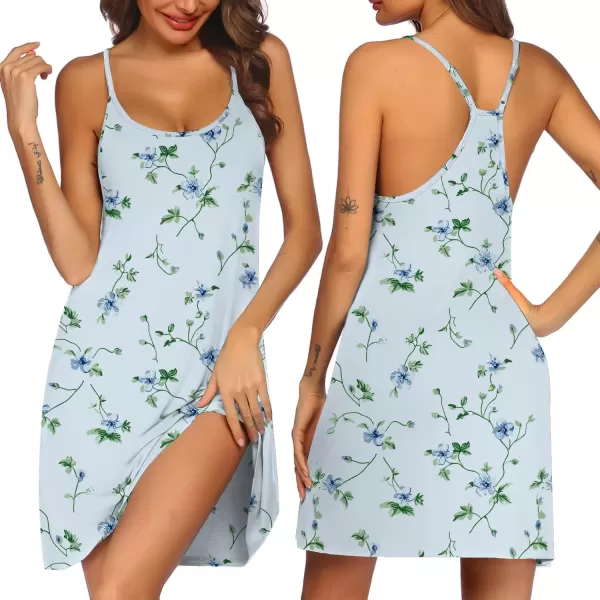 imageEkouaer Womens Racerback Sleeveless NightgownWhite Flower