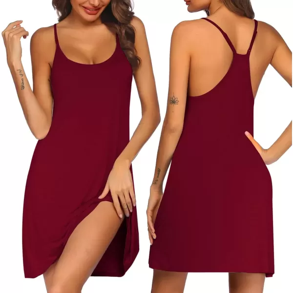 imageEkouaer Womens Racerback Sleeveless NightgownWine Red