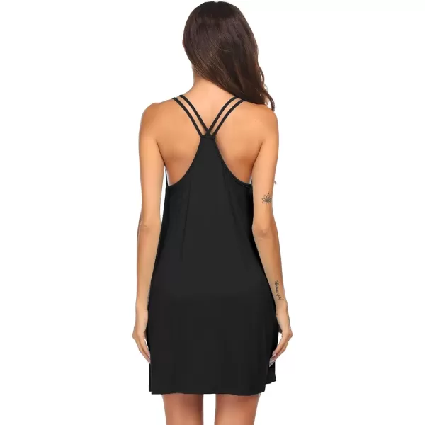 imageEkouaer Womens V Neck Sleeveless NightgownBlack