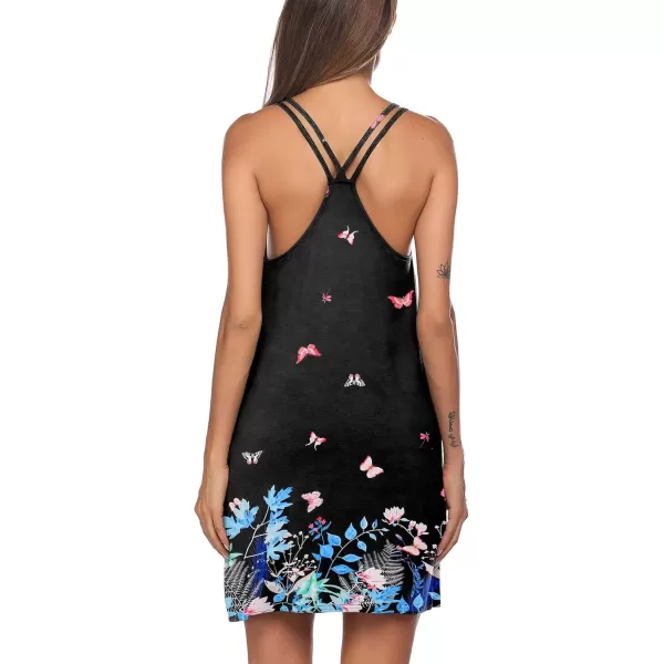 imageEkouaer Womens V Neck Sleeveless NightgownBlack Butterfly