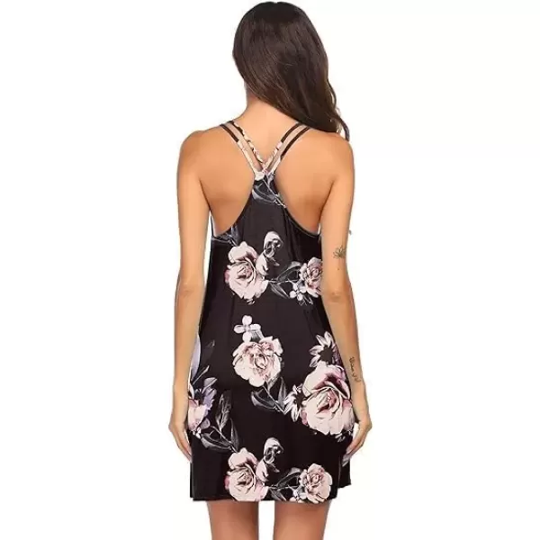 imageEkouaer Womens V Neck Sleeveless NightgownBlack Floral