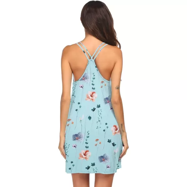 imageEkouaer Womens V Neck Sleeveless NightgownBlue Flowers