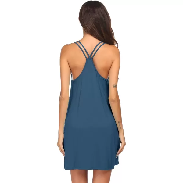 imageEkouaer Womens V Neck Sleeveless NightgownBlue Green