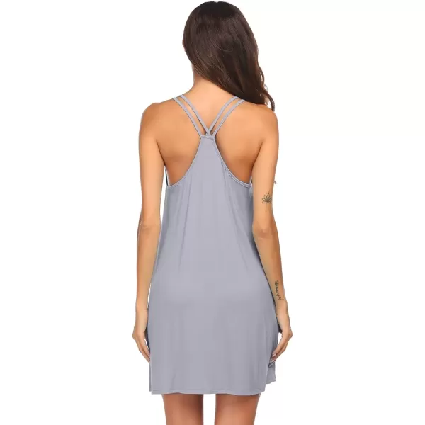 imageEkouaer Womens V Neck Sleeveless NightgownLight Grey