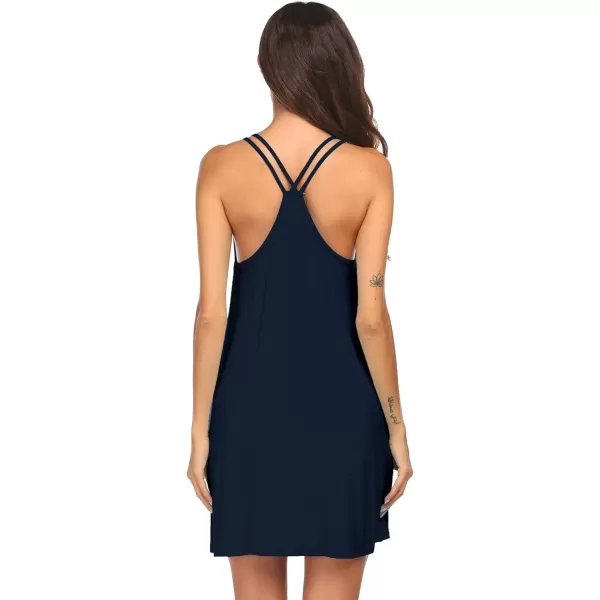 imageEkouaer Womens V Neck Sleeveless NightgownNavy Blue