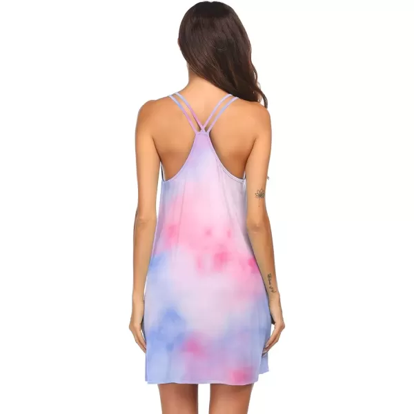 imageEkouaer Womens V Neck Sleeveless NightgownPink Purple Tie Dye