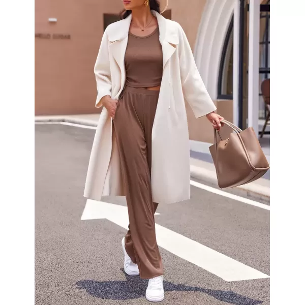 imageEkouaer Womens 3 Piece Knit Lounge Set Pajama Long Sleeve Cardigan Sleeveless Top Pants Sweatsuit SXXLBrown