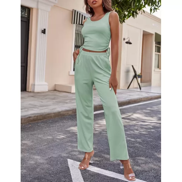 imageEkouaer Womens 3 Piece Knit Lounge Set Pajama Long Sleeve Cardigan Sleeveless Top Pants Sweatsuit SXXLLight Green