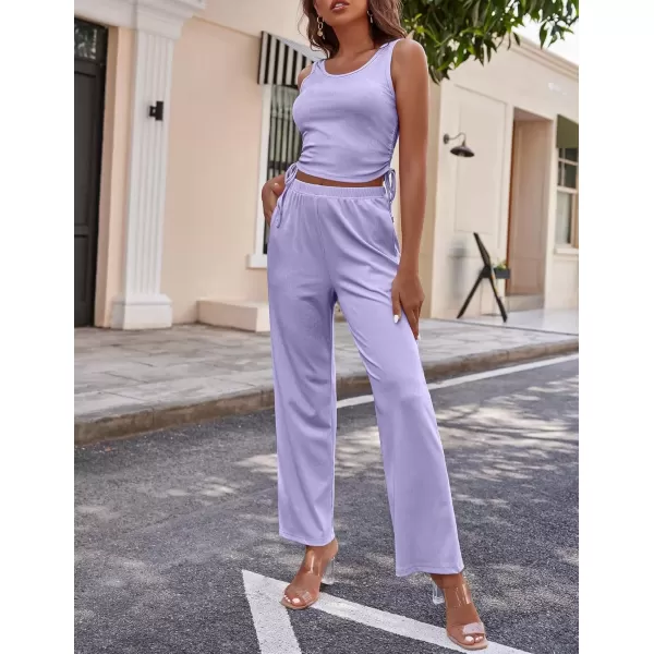 imageEkouaer Womens 3 Piece Knit Lounge Set Pajama Long Sleeve Cardigan Sleeveless Top Pants Sweatsuit SXXLPale Lavender