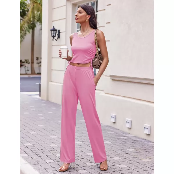 imageEkouaer Womens 3 Piece Knit Lounge Set Pajama Long Sleeve Cardigan Sleeveless Top Pants Sweatsuit SXXLRose Pink