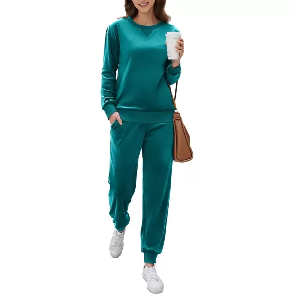 imageEkouaer Womens Pajamas Sets Velvet Long Sleeve Jogger Pjs Soft Sleepwear 2 Piece Lounge Sets Casual TracksuitsDark Cyan