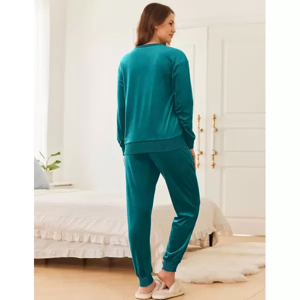 imageEkouaer Womens Pajamas Sets Velvet Long Sleeve Jogger Pjs Soft Sleepwear 2 Piece Lounge Sets Casual TracksuitsDark Cyan