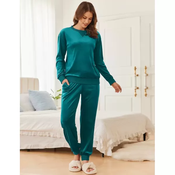 imageEkouaer Womens Pajamas Sets Velvet Long Sleeve Jogger Pjs Soft Sleepwear 2 Piece Lounge Sets Casual TracksuitsDark Cyan